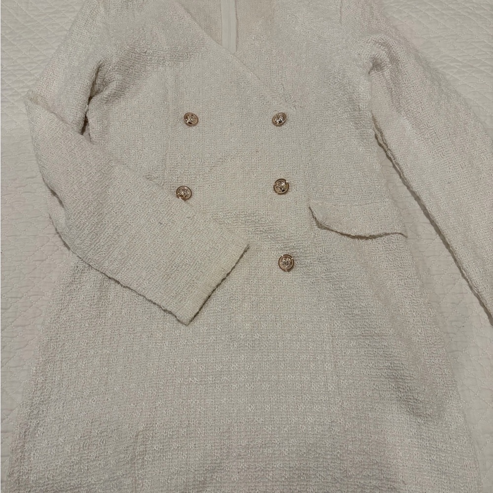 SHEIN Cream Textured Double-Breasted Blazer